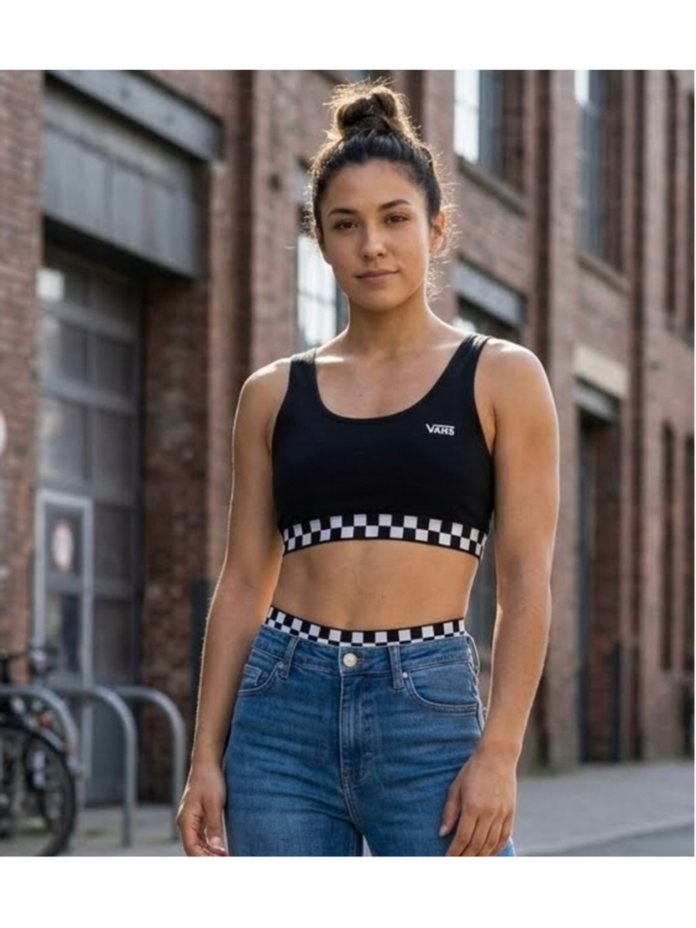 Women's Vans Black & White Checkered Sports Bra S